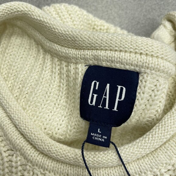 Gap Women's L Striped Sweater Cream Multicolor Cotton Ribbed Knit  M0491 - Picture 6 of 10